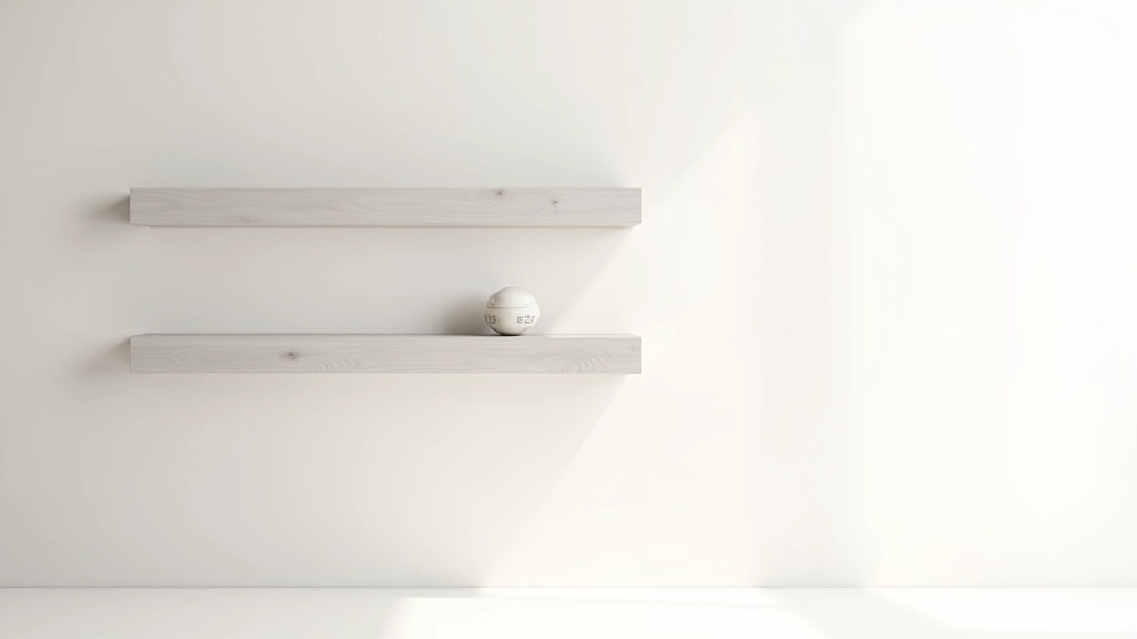 Wall elevation diagram showing proper spacing measurements between multiple floating shelves installed at different heights
