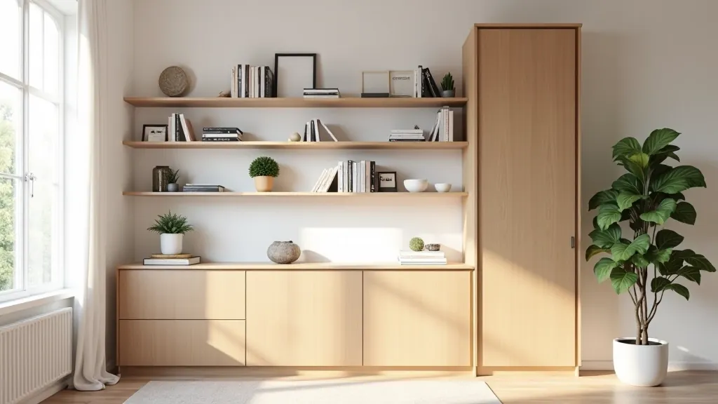 Finished wall-mounted storage installation in Jūrmala residential home