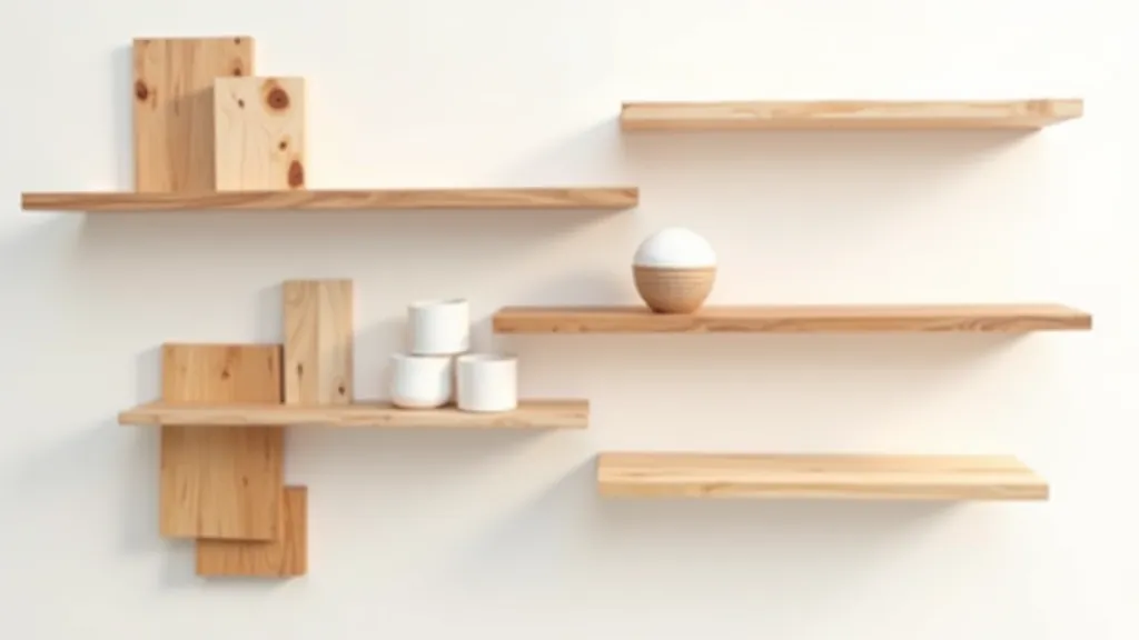 Selection of wood types and finishes used for floating shelves including walnut, oak, and painted options