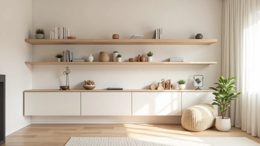 Modern wall-mounted modular storage system in light wood finish