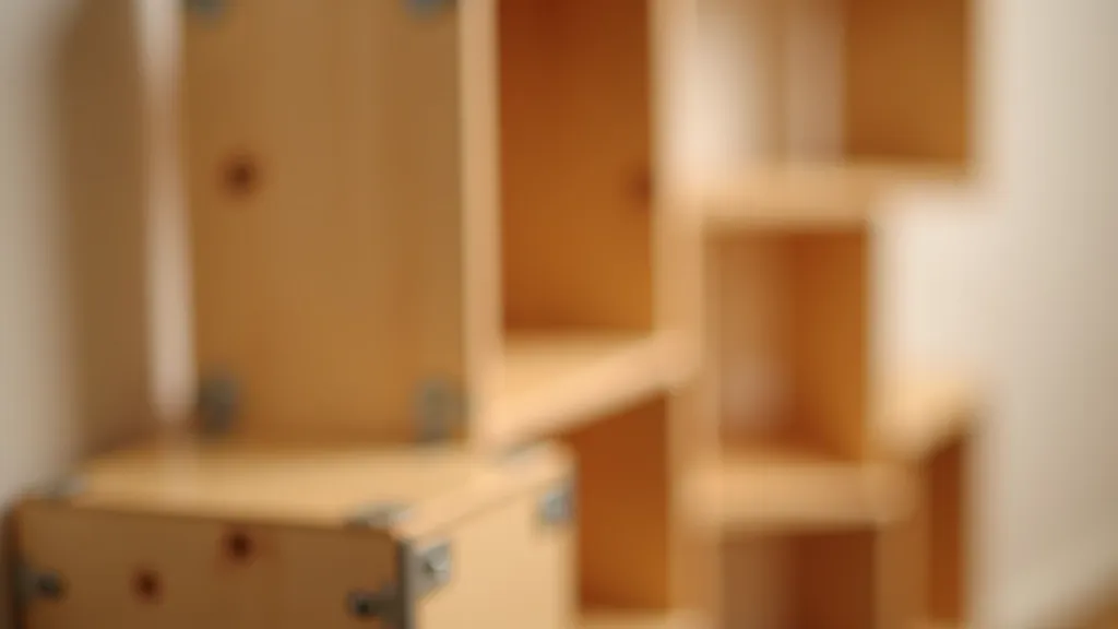 Close-up view of modular storage cube connections showing quality hardware and wooden construction details